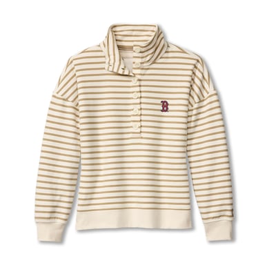  Boston Red Sox Tommy Bahama Women's Marina Del Mar Stripe Mock Neck Sweatshirt - White