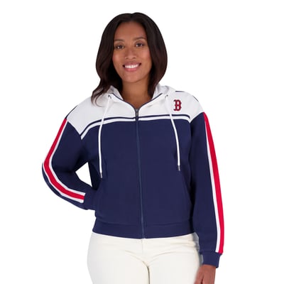 Boston Red Sox WEAR by Erin Andrews Women's Color Blocked Full-Zip Hoodie - Navy/White