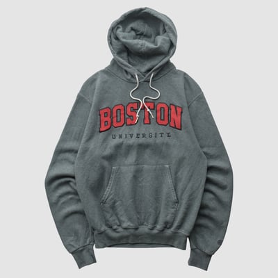 Boston University Champion 2000s Hooded Pullover Sweatshirt - Dark Heather Gray - XXS by Fanatics Real Vintage