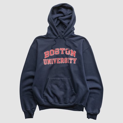 Boston University Champion 2000s Hooded Pullover Sweatshirt - Navy - S by Fanatics Real Vintage