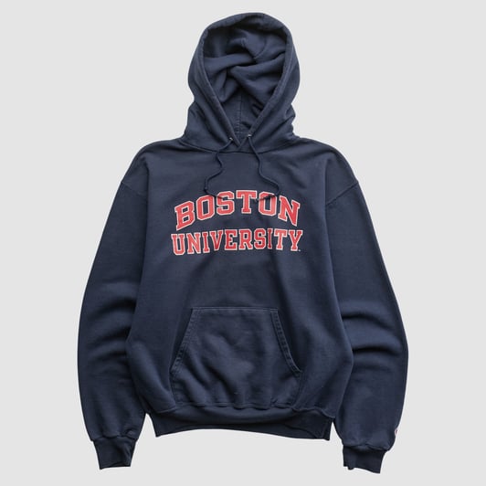 Boston University Champion 2000s Hooded Pullover Sweatshirt - Navy - S by Fanatics Real Vintage