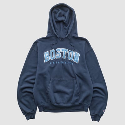 Boston University Champion 2000s Hooded Pullover Sweatshirt - Navy - XS by Fanatics Real Vintage