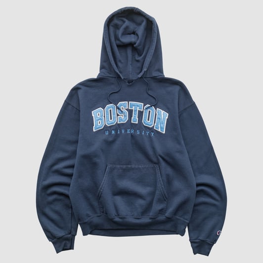 Boston University Champion 2000s Hooded Pullover Sweatshirt - Navy - XS by Fanatics Real Vintage