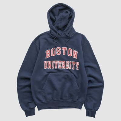 Boston University Champion 2000s Hooded Pullover Sweatshirt - Navy - XXS by Fanatics Real Vintage