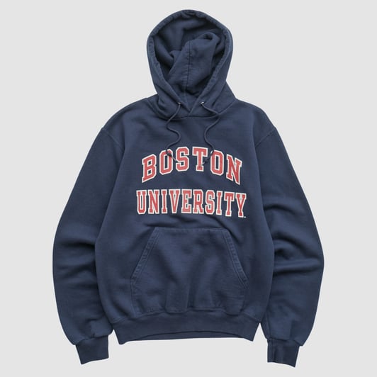 Boston University Champion 2000s Hooded Pullover Sweatshirt - Navy - XXS by Fanatics Real Vintage