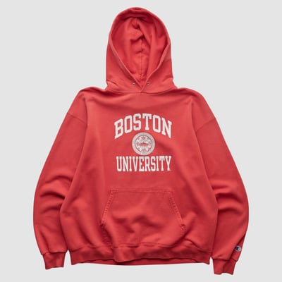 Boston University Champion 2000s Hooded Pullover Sweatshirt - Red - L by Fanatics Real Vintage