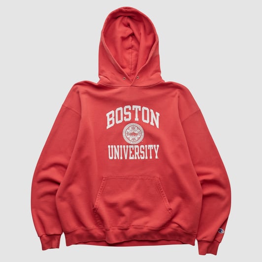 Boston University Champion 2000s Hooded Pullover Sweatshirt - Red - L by Fanatics Real Vintage