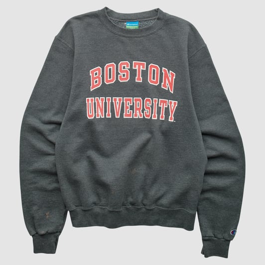 Boston University Champion 2010s Pullover Sweatshirt - Charcoal - XS by Fanatics Real Vintage