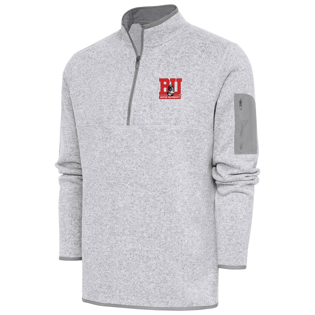  Boston University Antigua Fortune Quarter-Zip Pullover Jacket - Heather Gray