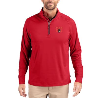 Boston University Cutter & Buck Adapt Recycled Soft Knit Stretch Quarter-Zip Pullover - Scarlet
