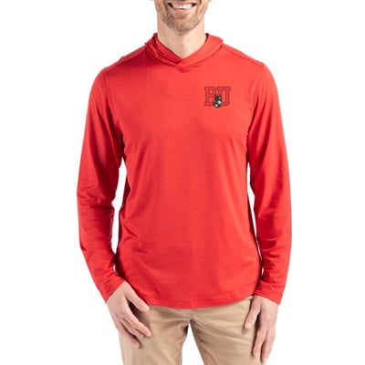 Boston University Cutter & Buck Coastline Double Peached Long Sleeve Hooded T-Shirt - Scarlet