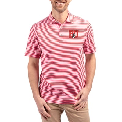 Boston University Cutter & Buck Virtue Recycled Stripe Featherlight Pique Polo - Scarlet
