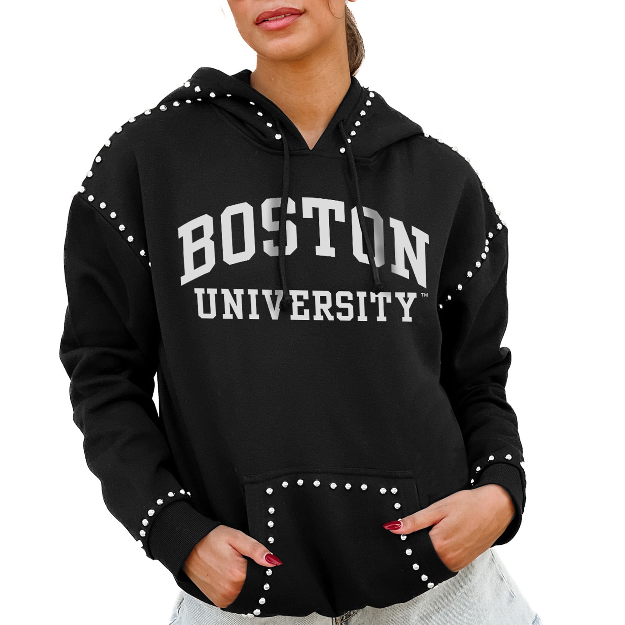 Boston University Gameday Couture Women's Studded Pullover Hoodie - Black