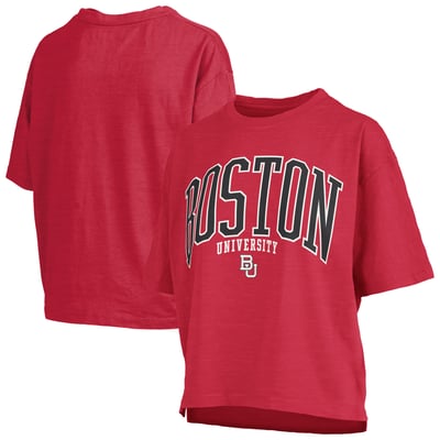 Boston University Pressbox Women's Oversized Nelson Arch Over Logo Slub T-Shirt - Red