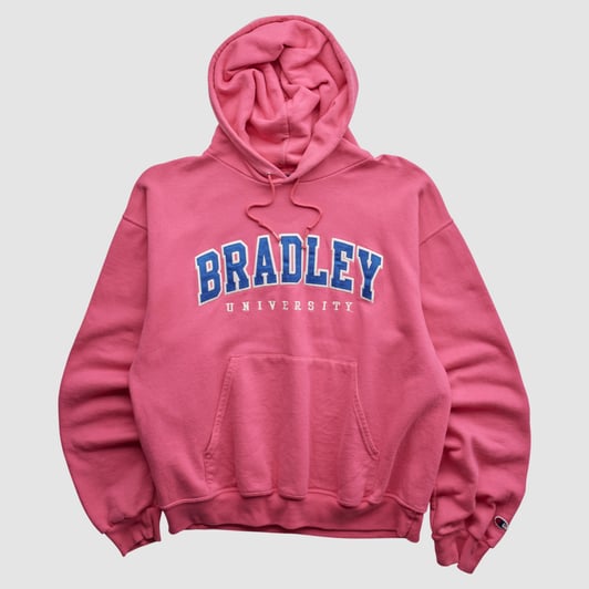 Bradley Braves Champion 2000s Hooded Pullover Sweatshirt - Pink - M by Fanatics Real Vintage