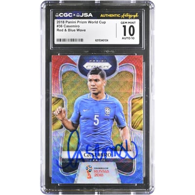 Carlos Casemiro Brazil National Team Autographed 2018 Panini Prizm World Cup Red & Blue Wave #36 CGC Authenticated 10/10 Card