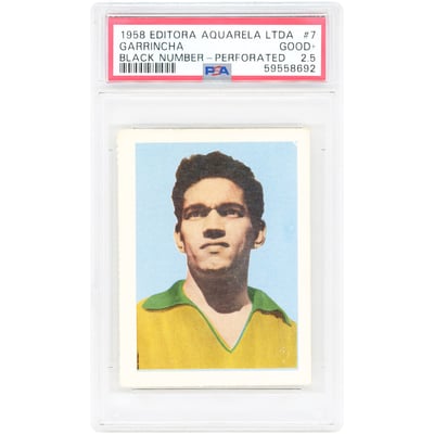 Garrincha Brazil National Team 1958 Editira Aquarelea LTDA Black Number Perforated #7 PSA Authenticated 2.5 Rookie Card 