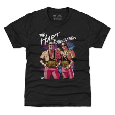 Bret Hart & Jim "The Anvil" Neidhart 500 Level Youth The Hart Foundation Retro T-Shirt - Black