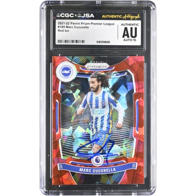 Marc Cucurella Brighton and Hove Albion Autographed 2021-22 Panini Prizm Premier League Red Ice #189 CGC Authenticated AUTO 10 Card