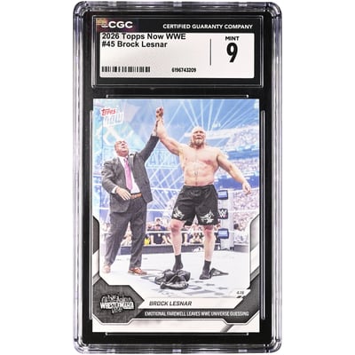 Brock Lesnar WWE 2026 Topps Now Emotional Farewell Leaves WWE Universe Guessing #45 CGC Authenticated 9 Card