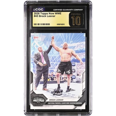 Brock Lesnar WWE 2026 Topps Now Emotional Farewell Leaves WWE Universe Guessing #45 CGC Authenticated PRISTINE 10 Card