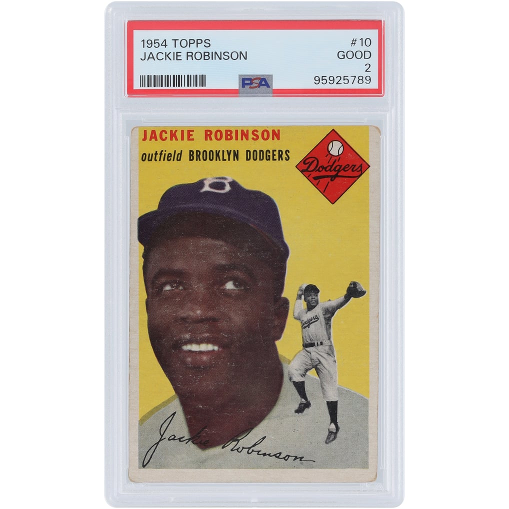 Jackie Robinson Brooklyn Dodgers 1954 Topps #10 PSA Authenticated 2 Card