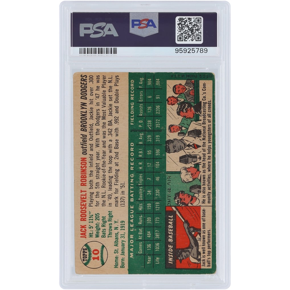 Jackie Robinson Brooklyn Dodgers 1954 Topps #10 PSA Authenticated 2 Card