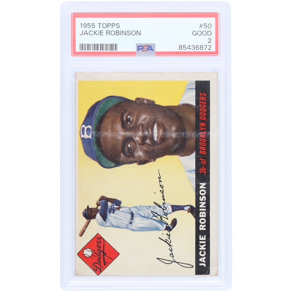 Jackie Robinson Brooklyn Dodgers 1955 Topps #50 PSA Authenticated 2 Card