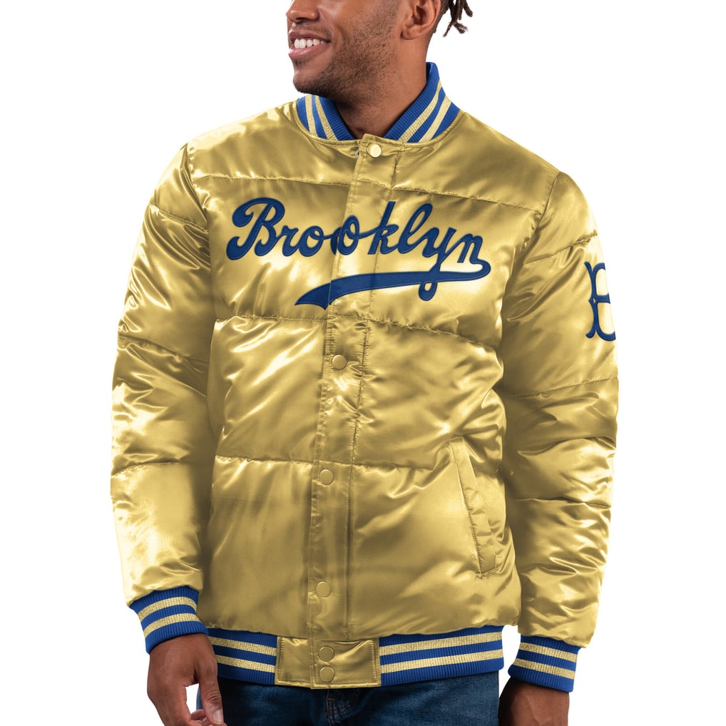 Brooklyn Dodgers Starter Cooperstown Collection Bronx Satin Full-Snap Bomber Jacket - Gold