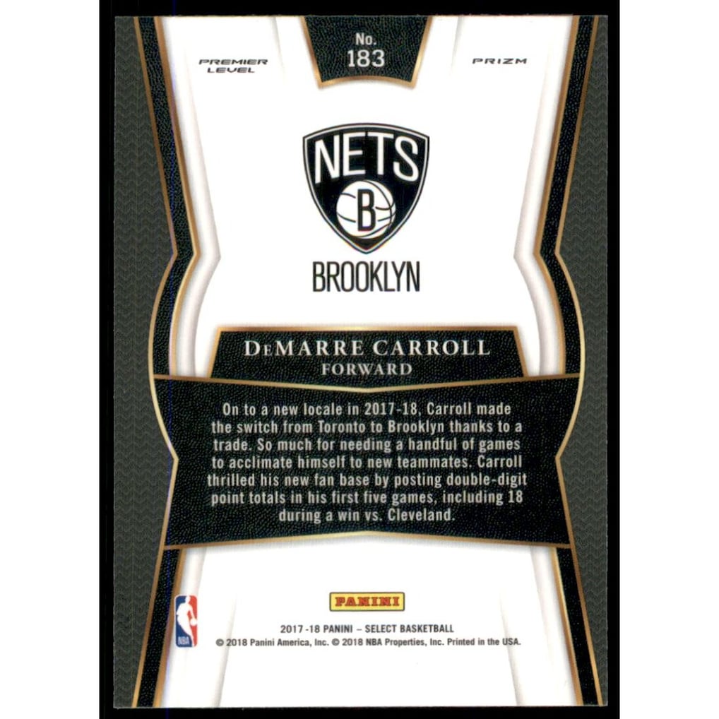 2017-18 Select Prizms Zebra #183 DeMarre Carroll