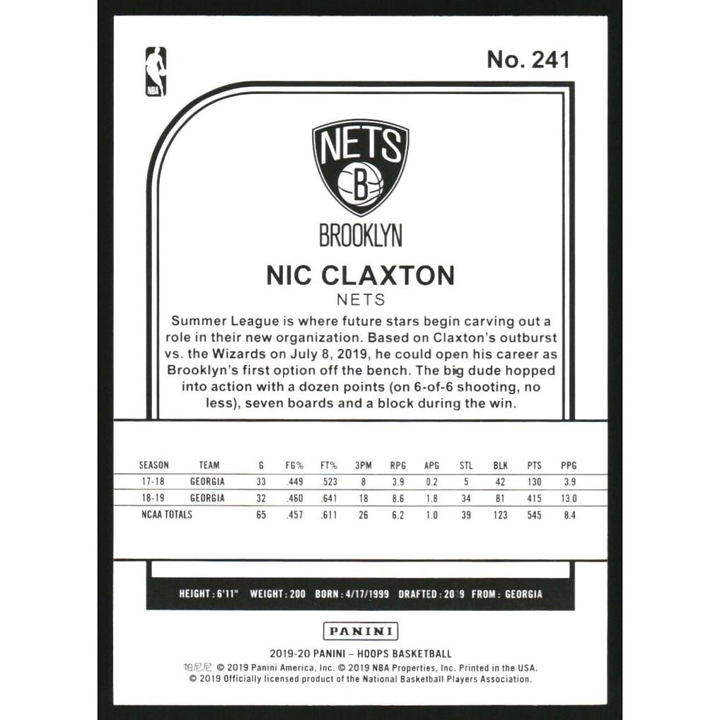 2019-20 Hoops Teal Explosion #241 Nicolas Claxton