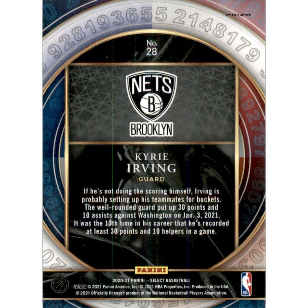 2020-21 Select Numbers Prizms Silver #28 Kyrie Irving