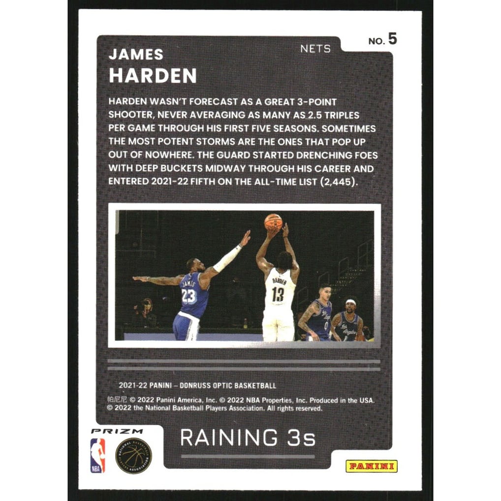 2021-22 Donruss Optic Raining 3s Holo #5 James Harden