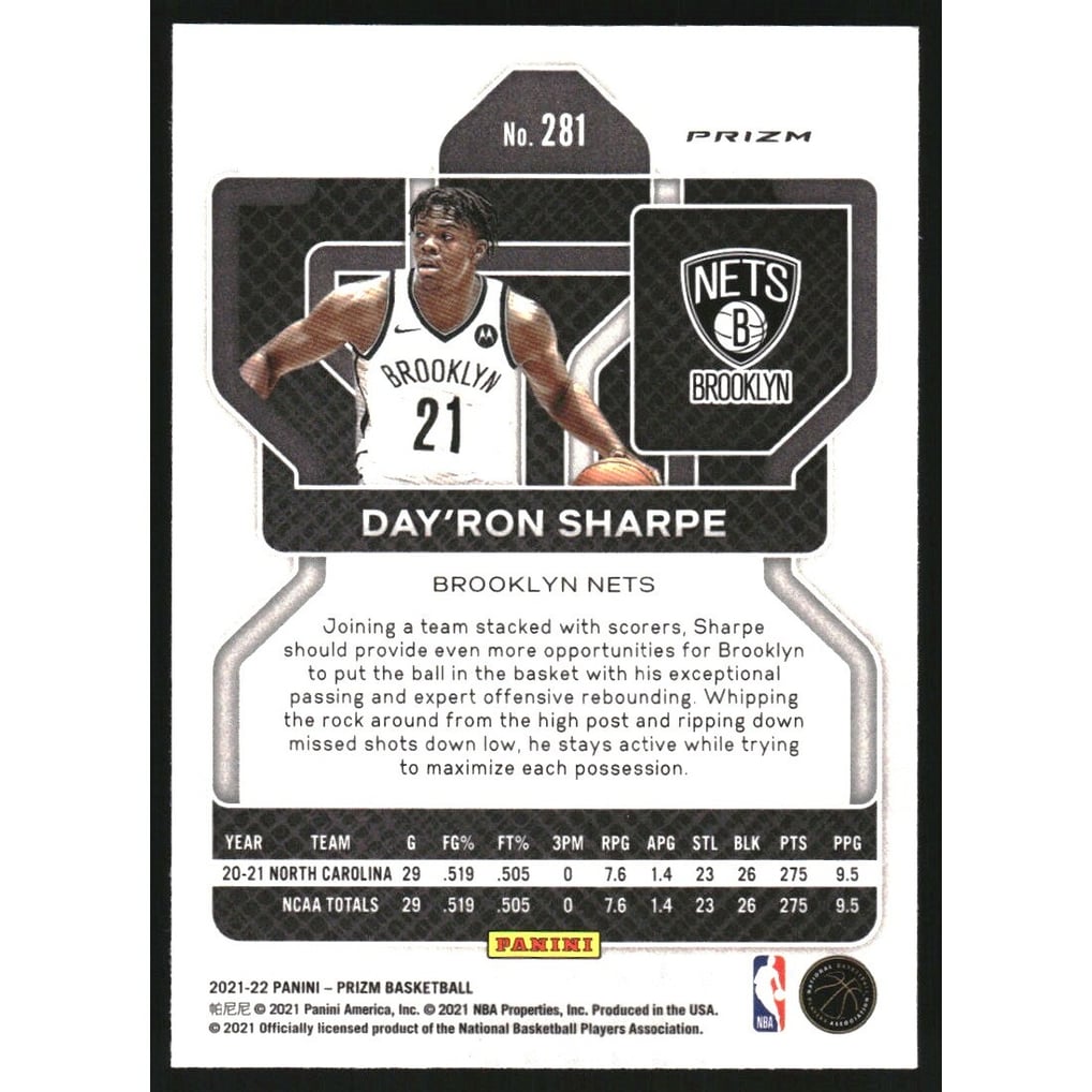 2021-22 Panini Prizm Prizms Blue Wave #281 Day'Ron Sharpe