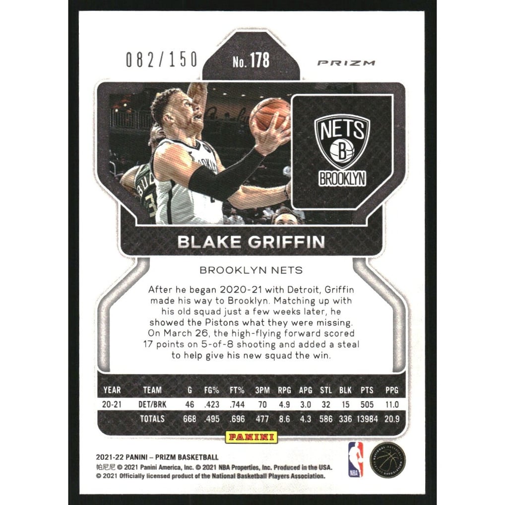 2021-22 Panini Prizm Prizms Fast Break Blue #178 Blake Griffin