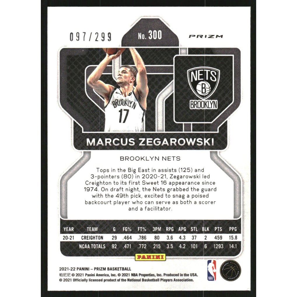 2021-22 Panini Prizm Prizms Red #300 Marcus Zegarowski