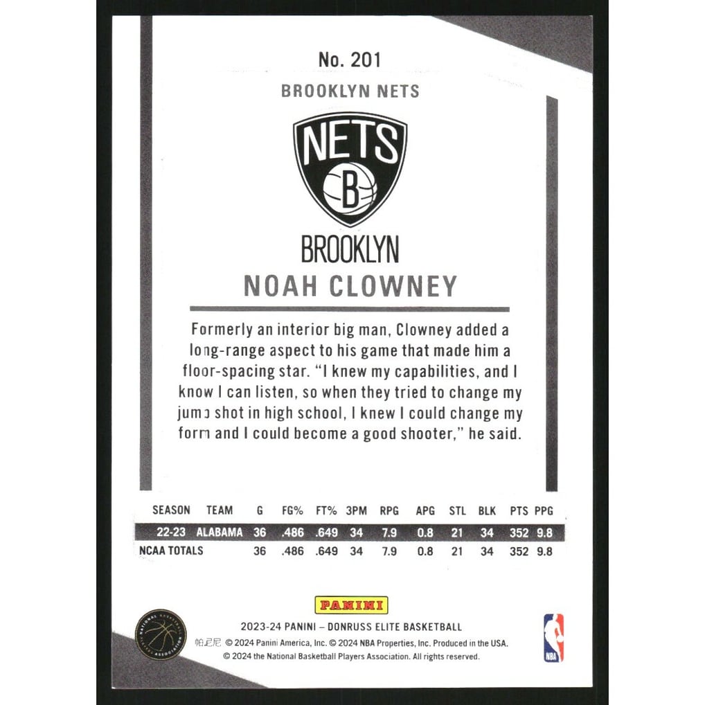 2023-24 Elite Blue #201 Noah Clowney