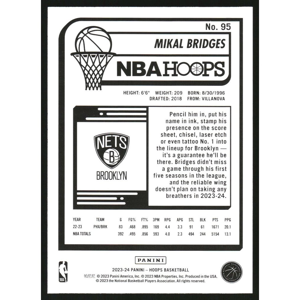 2023-24 Hoops Silver #95 Mikal Bridges