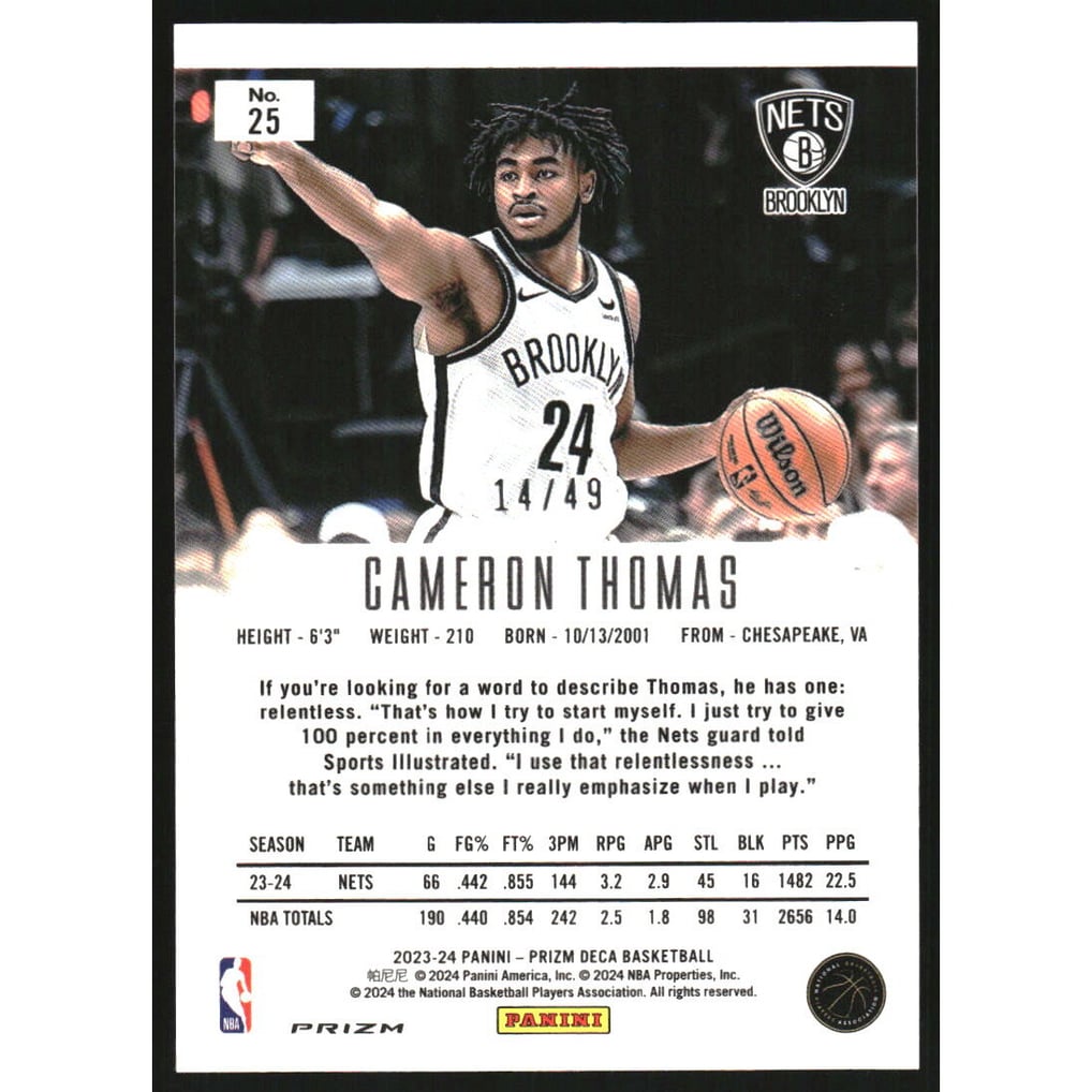 2023-24 Panini Prizm Deca Prizms Orange #25 Cameron Thomas
