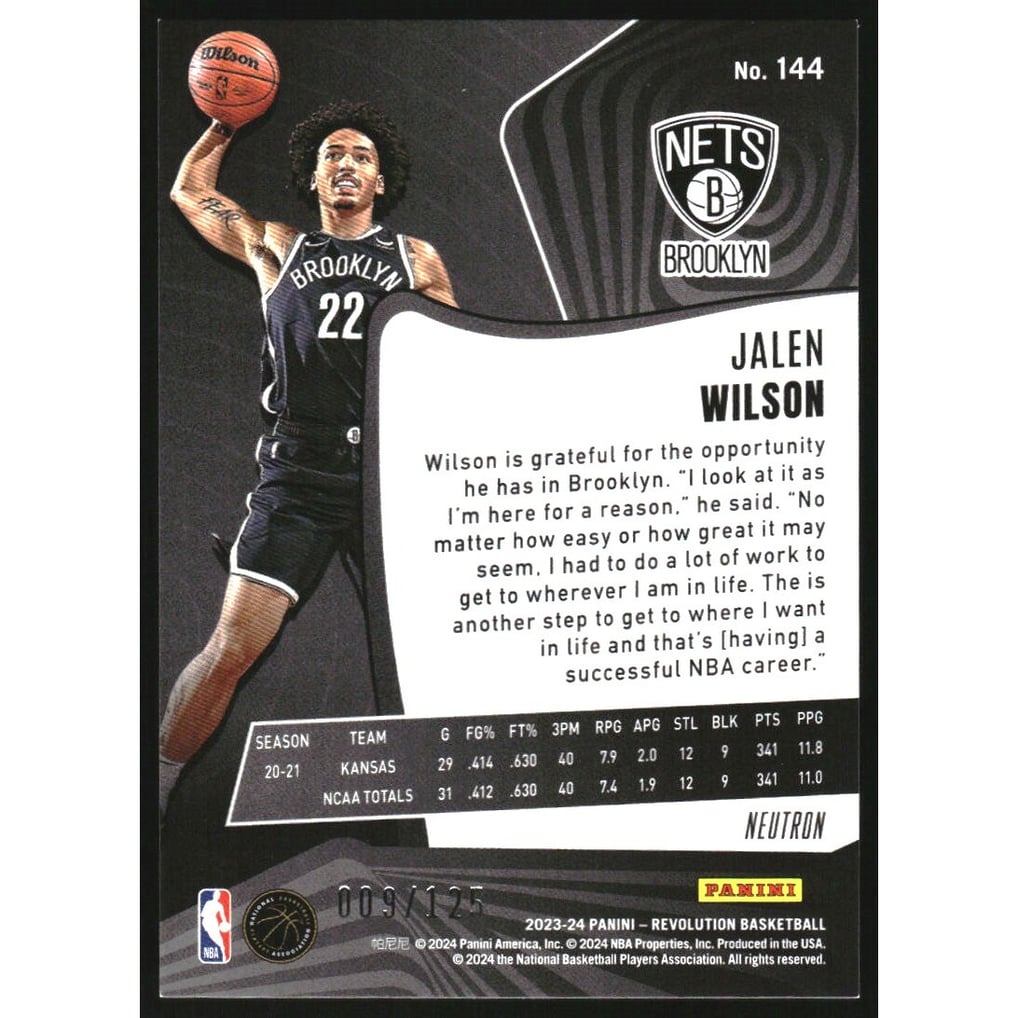 2023-24 Panini Revolution Neutron #144 Jalen Wilson