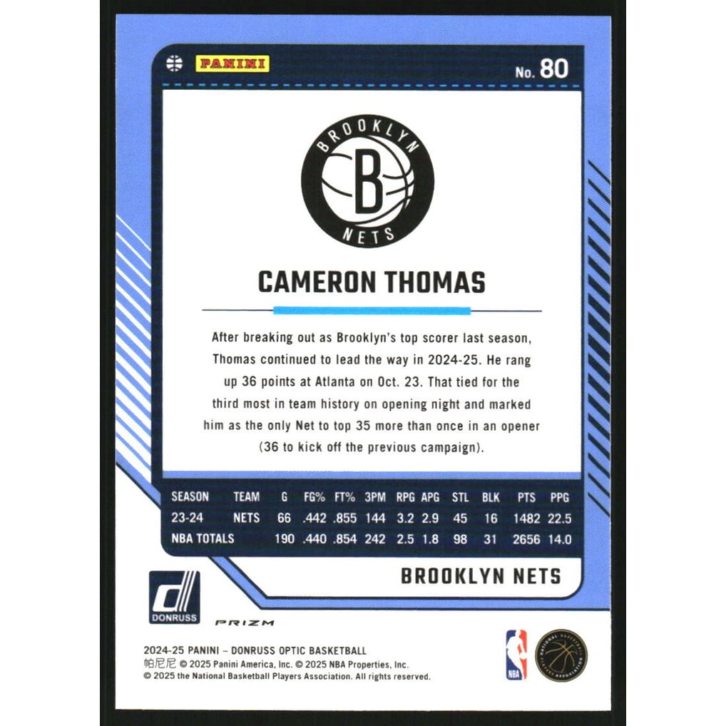 2024-25 Donruss Optic Photon #80 Cameron Thomas