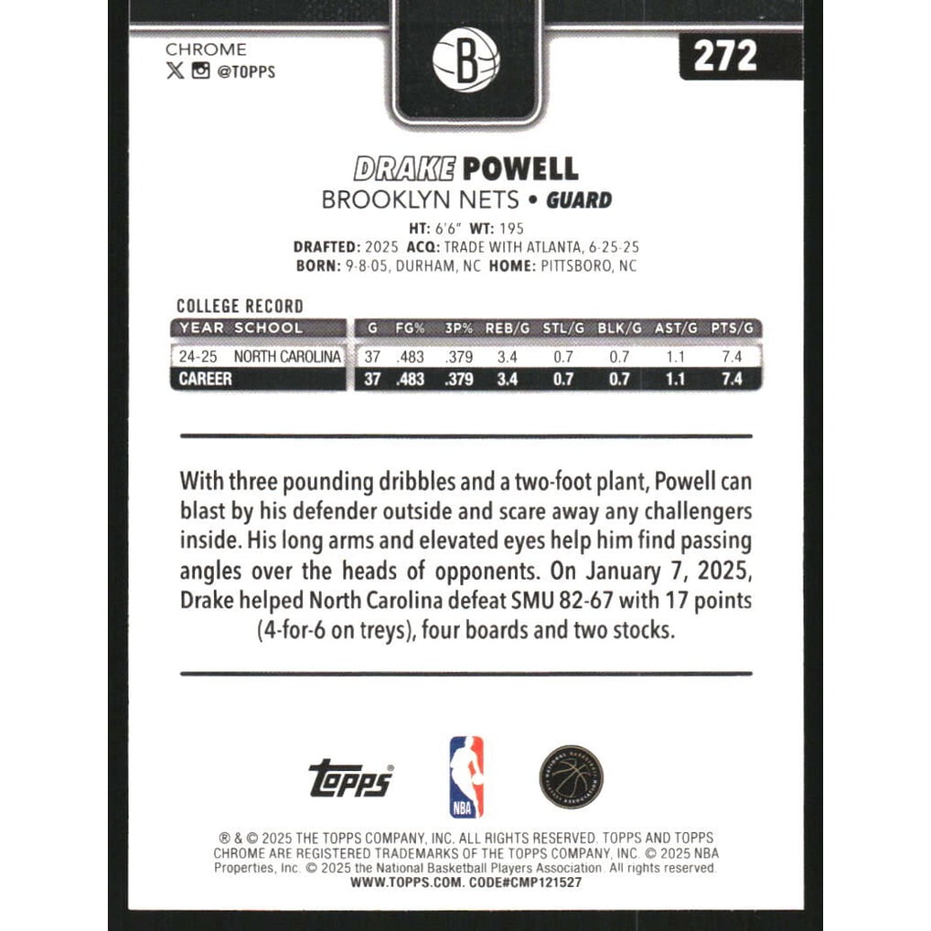 2025-26 Topps Chrome Image Variations #272 Drake Powell