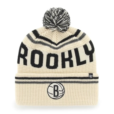 Brooklyn Nets '47 Quattrle Cuffed Knit Hat with Pom - Natural