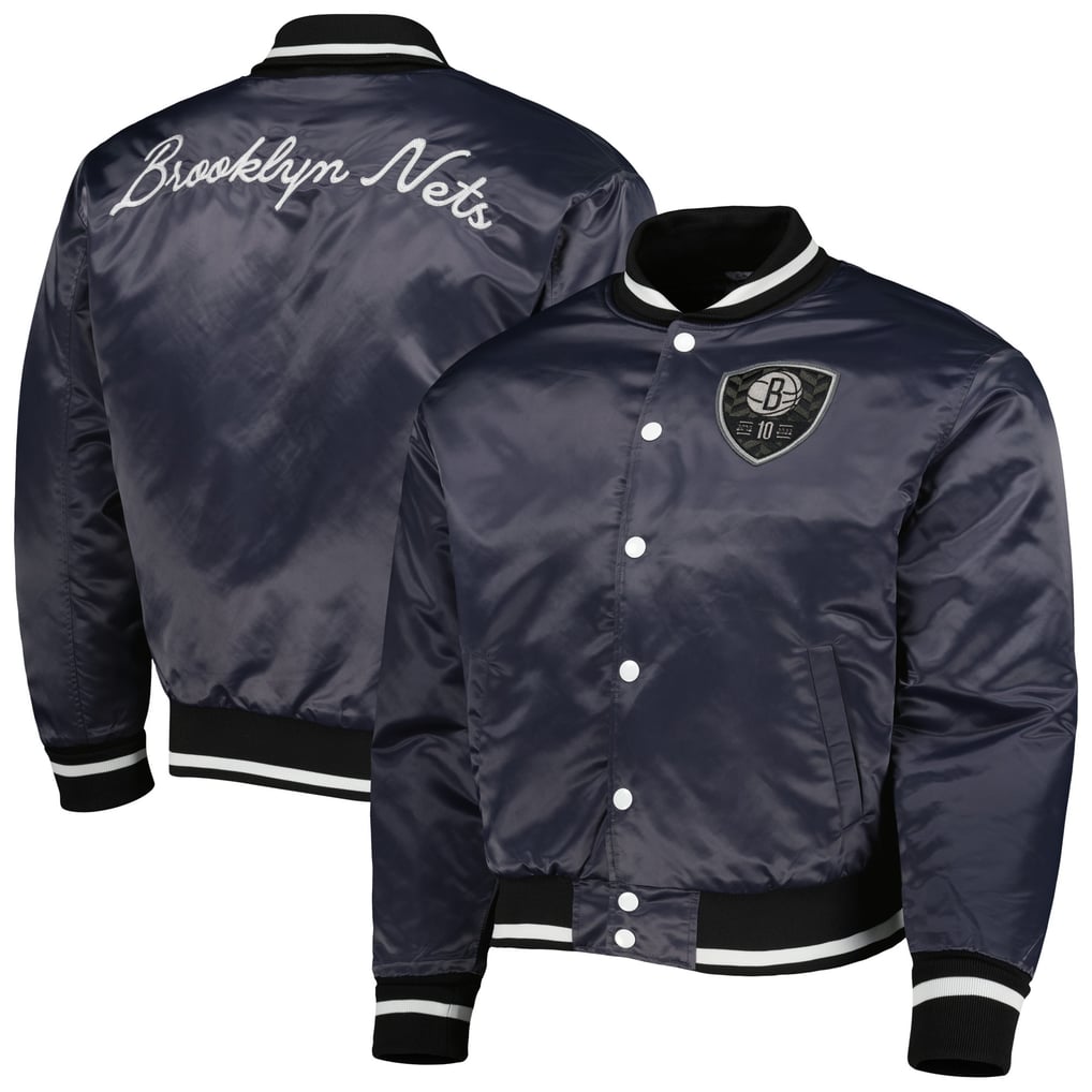 Brooklyn Nets AUTHMADE 10th Anniversary Satin Full-Snap Baseball Jacket - Charcoal