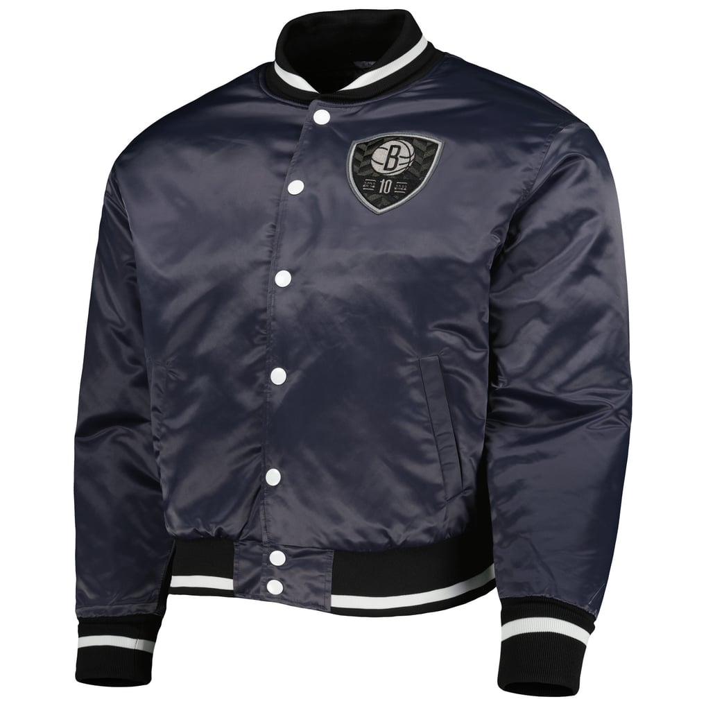 Brooklyn Nets AUTHMADE 10th Anniversary Satin Full-Snap Baseball Jacket - Charcoal