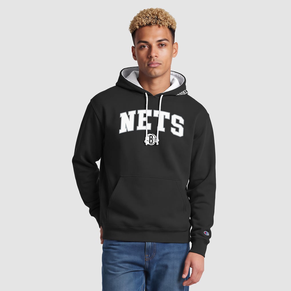  Brooklyn Nets Champion Contrast Liner Pullover Hoodie - Black