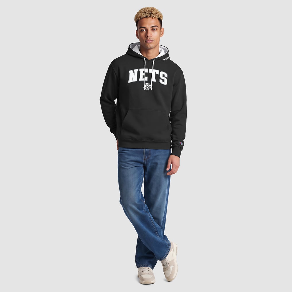  Brooklyn Nets Champion Contrast Liner Pullover Hoodie - Black