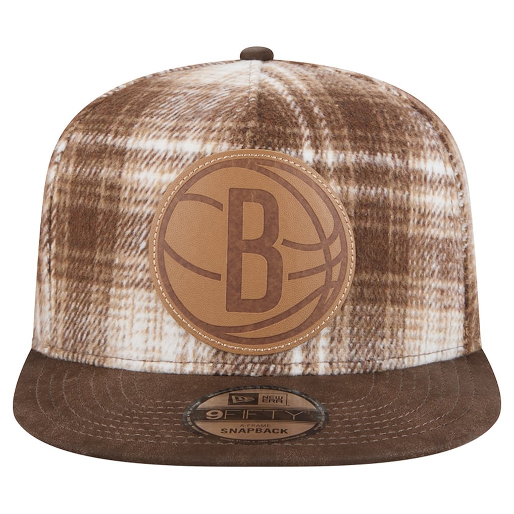 Brooklyn Nets New Era Plaid 9FIFTY A-Frame Adjustable Hat - Brown