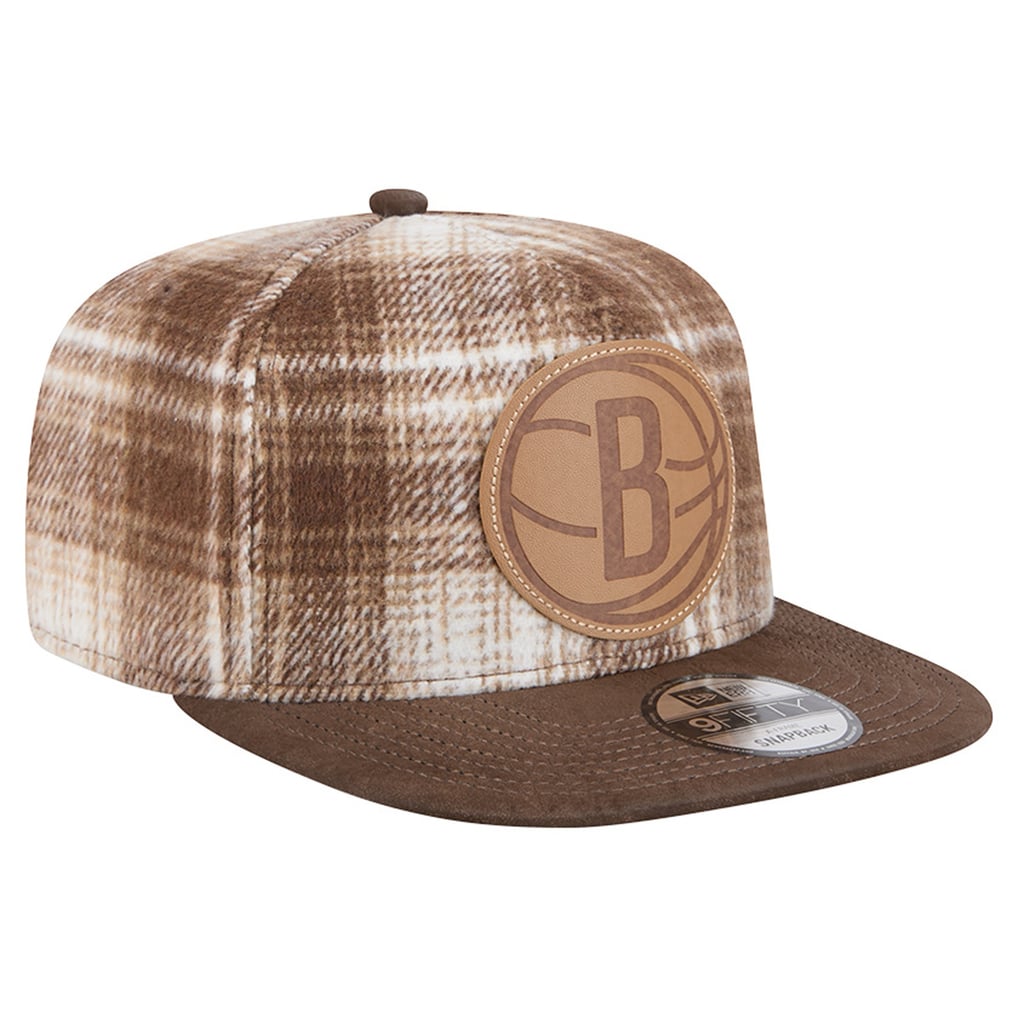 Brooklyn Nets New Era Plaid 9FIFTY A-Frame Adjustable Hat - Brown
