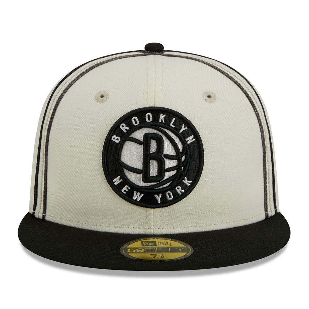 Brooklyn Nets New Era Piping 2-Tone 59FIFTY Fitted Hat - Cream/Black